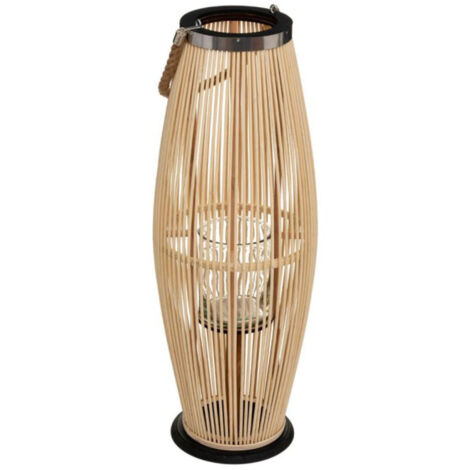 Atmosphera – Lanterne portative en bambou et verre 72 cm – Pour éclairage intérieur et extérieur – Design naturel et élégant