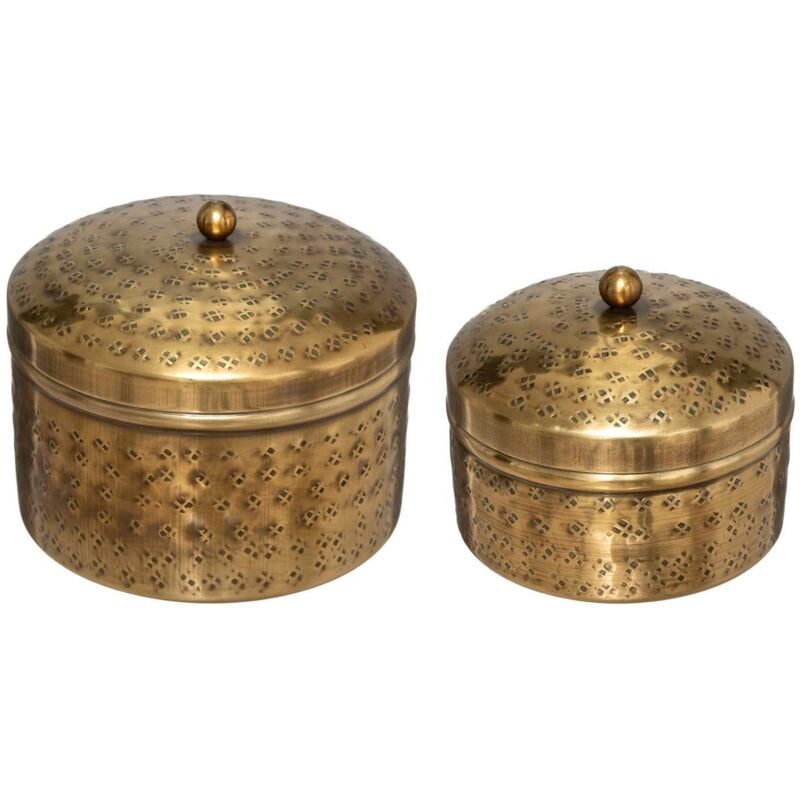 Set de 2 boîtes Oasis métal doré D10 13cm Atmosphera créateur d'intérieur