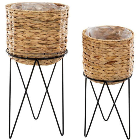 Atmosphera – Lot de 2 cache-pots sur pied 54cm – Matières jacinthe et acier – Pour intérieur moderne – Faciles à entretenir et à utiliser