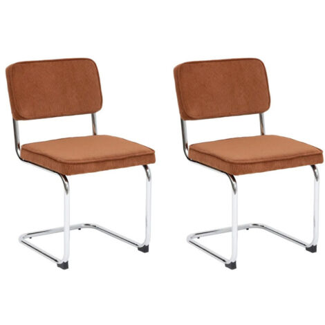 Atmosphera – Lot de 2 chaises en velours côtelé 83cm – Couleur ambre – Structure en acier – Design contemporain pour intérieur moderne