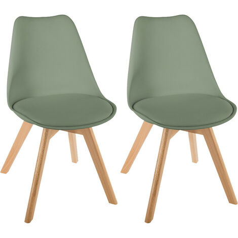 Atmosphera – Lot de 2 chaises scandinaves kaki – Structure en hêtre – Assise en mousse polyuréthane – Dimensions L. 48 x l. 55 x H. 81 cm
