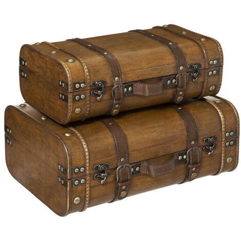 Atmosphera – Lot de 2 coffres de rangement en bois rétro – Dimensions 40,5x23,5x15cm et 45x30x19cm – Contreplaqué et fer – Pour rangement élégant