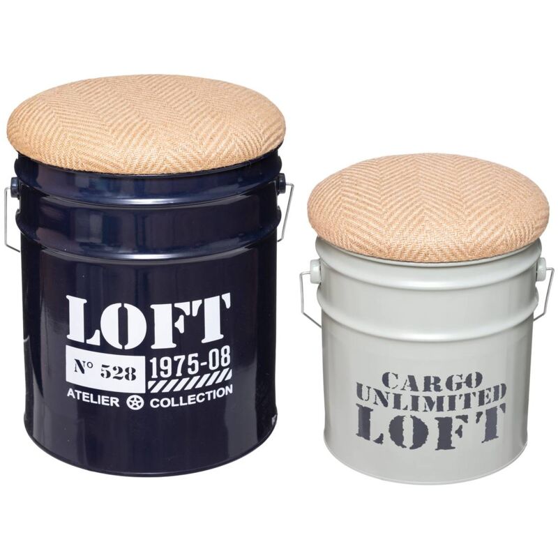 Set de 2 poufs bidons Alfred métal D27 32cm Atmosphera créateur d'intérieur