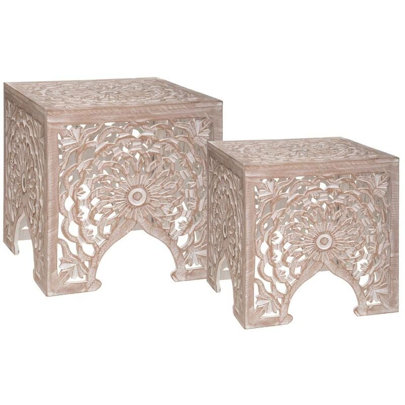 Atmosphera - Tables gigognes Ayden bois sculpté créateur d'intérieur