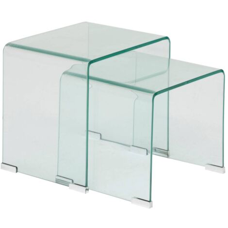 Atmosphera – Lot de 2 tables gigognes en verre trempé – Dimensions 51x30x47cm et 46x30x42cm – Pieds chromés pour protection sol