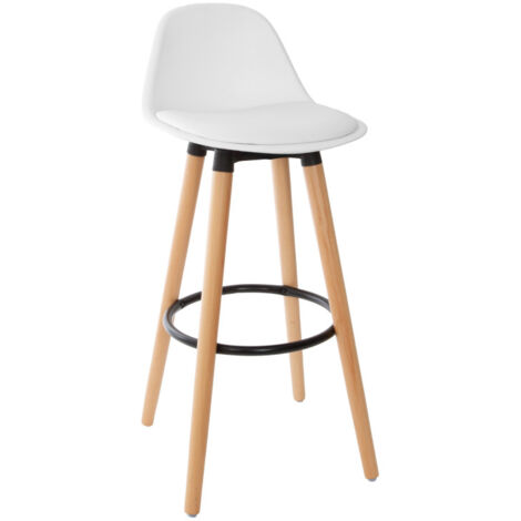 Atmosphera – Lot de 2 tabourets de bar scandinaves 'Maxon' – Hauteur 92 cm – Assise en polypropylène – Piètement en hêtre naturel – Confort rembourré