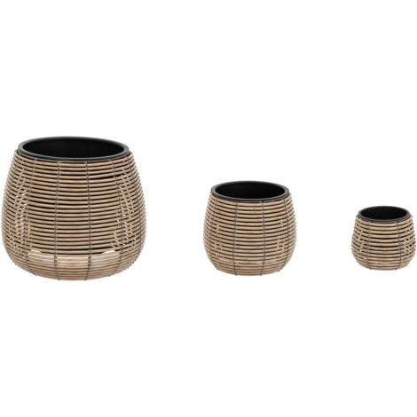Atmosphera – Lot de 3 cache-pots en polyéthylène aspect rotin D 20/29/45 cm – Résistants aux intempéries – Empilables pour rangement compact