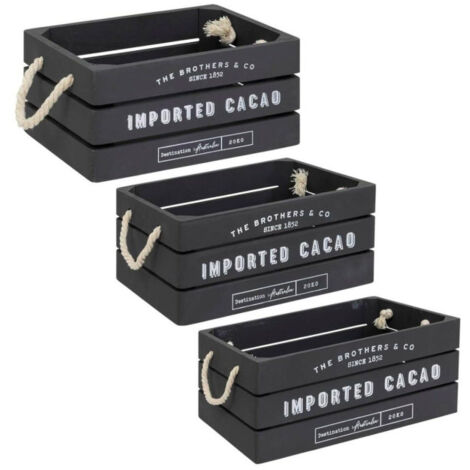 Atmosphera – Lot de 3 cagettes en bois 35cm – Bois de Paulownia et contreplaqué – Inscription 'Imported Cacao' – Anses pour transport facile