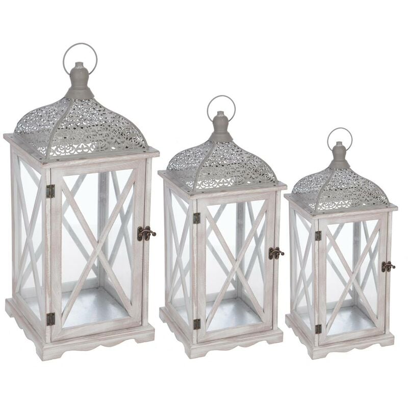 Set de 3 lanternes Isis bois naturel Atmosphera créateur d'intérieur
