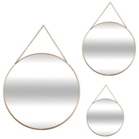 Atmosphera – Lot de 3 miroirs ronds en métal doré 29cm – Élément décoratif tendance – Pour intérieur élégant – Dimensions L. 20/25/30cm