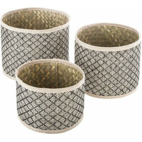 Atmosphera – Lot de 3 paniers ronds en osier beige – Dimensions : D 18/22/24 x H 13/17/19 cm – Rangement esthétique et pratique