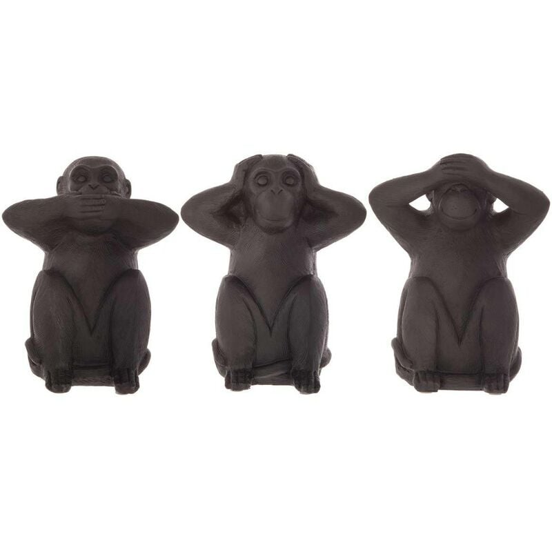 Lot de 3 Singes Sagesse en Résine Noire Atmosphera