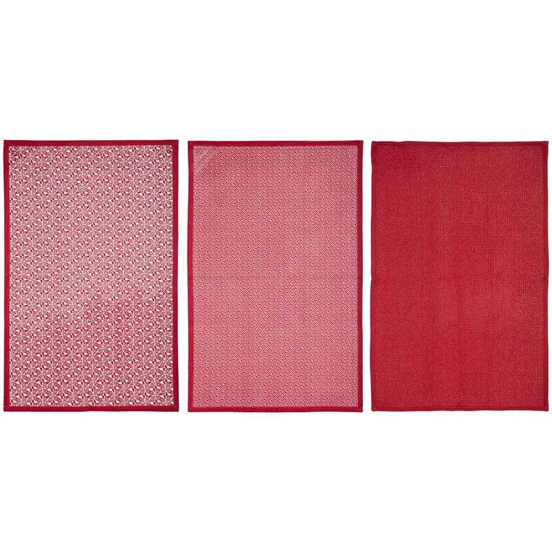 Lot de 3 torchons coton rouge 45x70cm Atmosphera créateur d'intérieur - Rouge