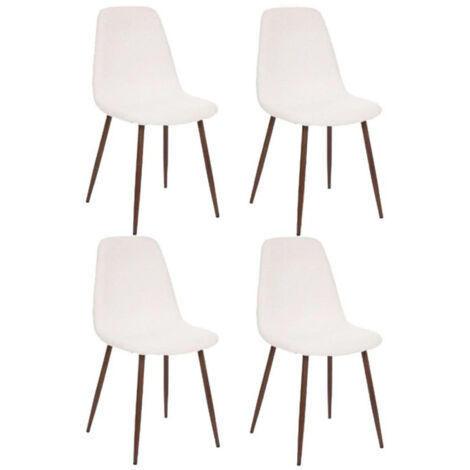 Atmosphera – Lot de 4 chaises bouclées 85cm – Tissu blanc – Hauteur d'assise 48cm – Structure en contreplaqué et fer – Design moderne