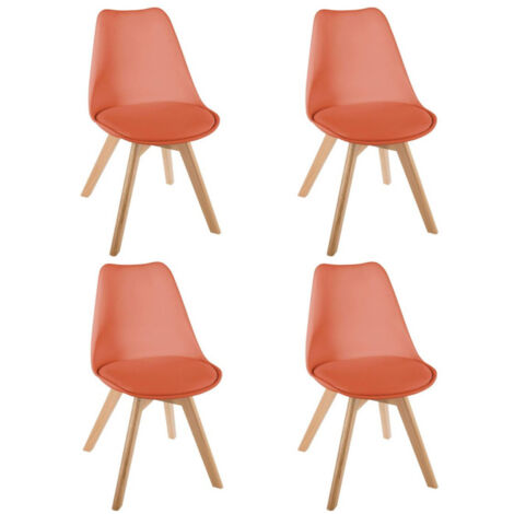 Atmosphera – Lot de 4 chaises scandinaves Baya 81cm – Bois hêtre et polypropylène – Hauteur d'assise 46cm – Couleur terracotta