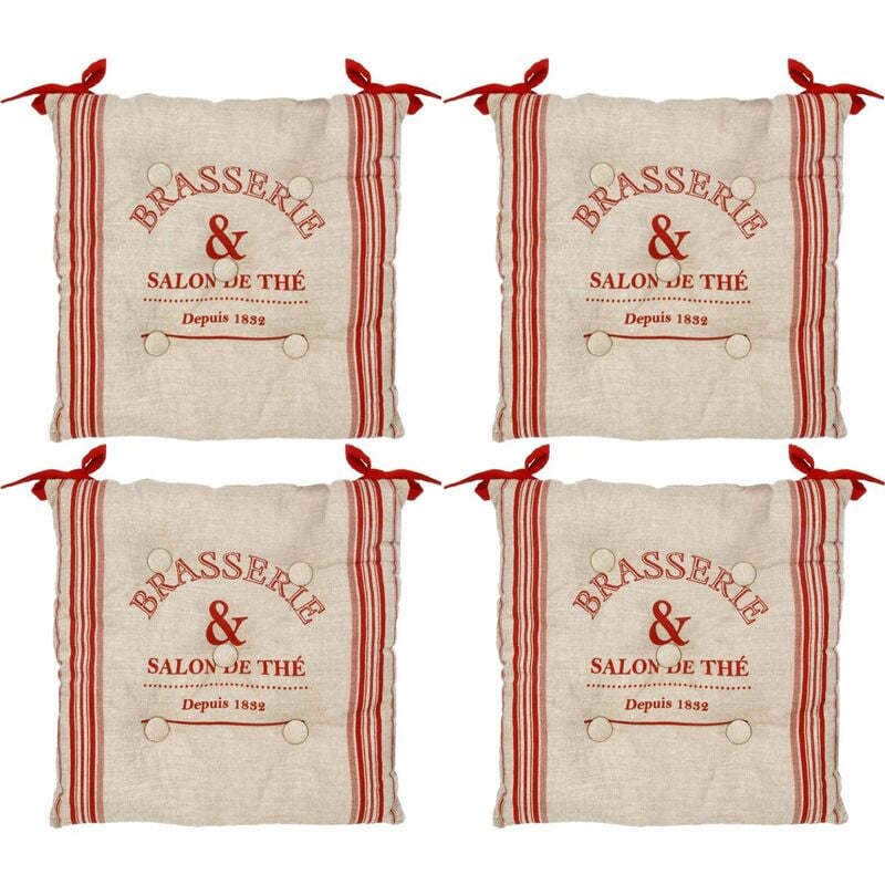 Atmosphera - Lot de 4 Galettes de chaise en Coton Beige et Rouge 40 x 40 cm