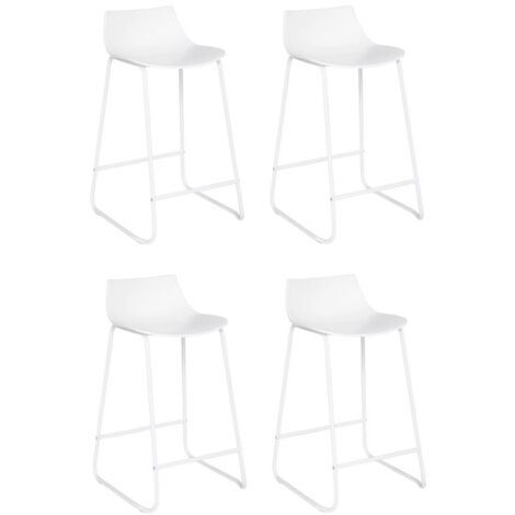 Atmosphera – Lot de 4 tabourets de bar 82cm – Assise 66cm en polypropylène et fer – Repose-pieds à 19cm – Blanc moderne pour cuisine et bar