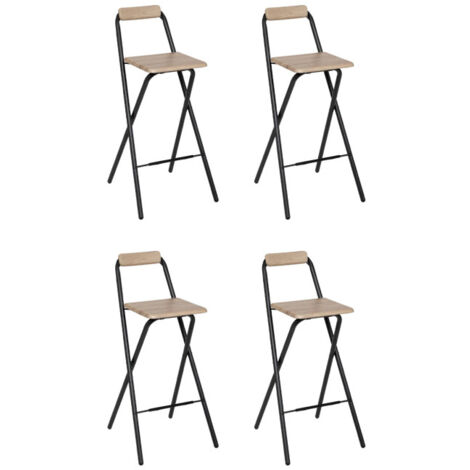 Atmosphera – Lot de 4 tabourets de bar pliables – Structure acier – Assise bois – Hauteur 98 cm – Pour usage intérieur uniquement
