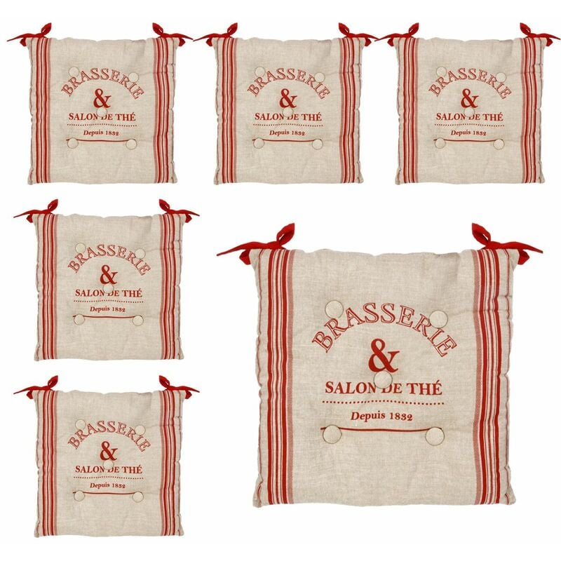 Atmosphera - Lot de 6 Galettes de chaise en Coton Beige et Rouge 40 x 40 cm
