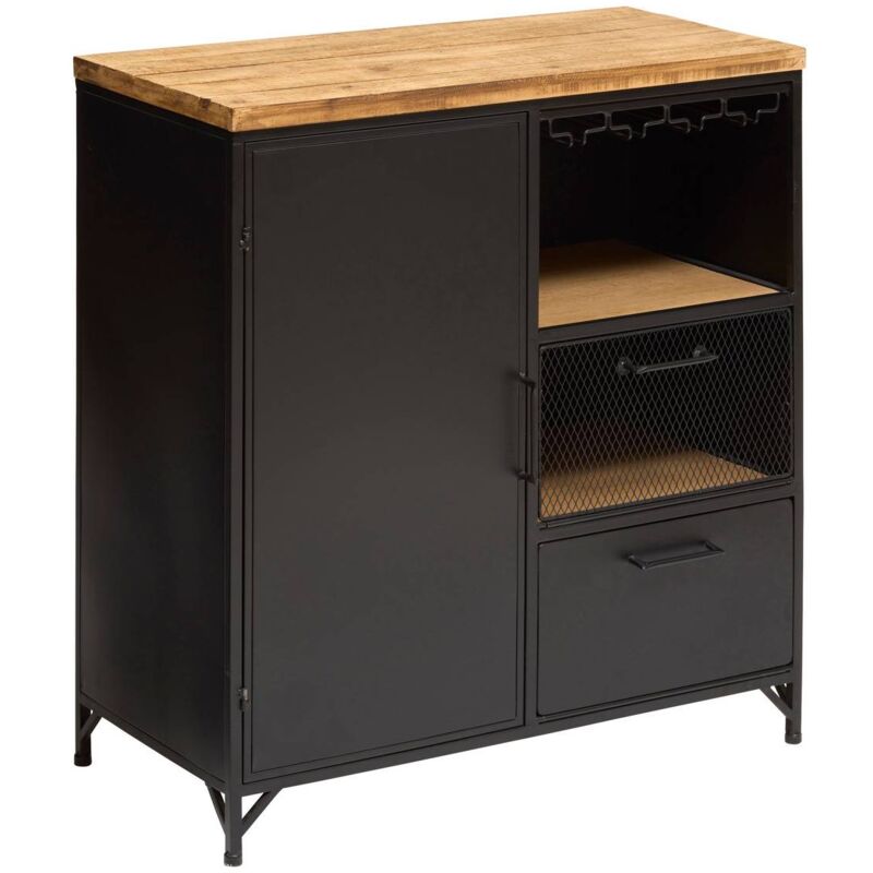 Atmosphera - Buffet 1 porte Cierna noir 80x85cm créateur d'intérieur