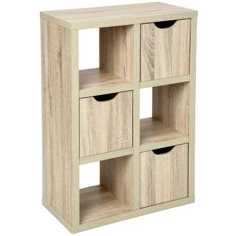 Atmosphera – Meuble de rangement 6 cases et 3 portes effet chêne naturel H 95 cm – Panneau de particules et MDF – Pour salon, chambre ou bureau