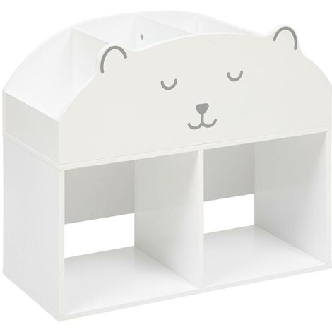 Atmosphera – Meuble de rangement enfant ourson blanc – 4 bacs de rangement à hauteur d'enfant – Dimensions 56x30x64 cm – MDF pour décoration ludique