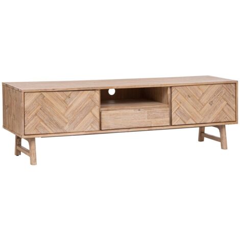 Atmosphera – Meuble TV acacia 55x180cm – Enfilade avec 2 portes et tiroir central – Finition chevronnée – Ouverture passe câble au dos