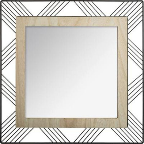 Atmosphera – Miroir carré en métal et bois 45x45cm noir – Accessoire décoratif élégant pour intérieur – Matière durable et design authentique