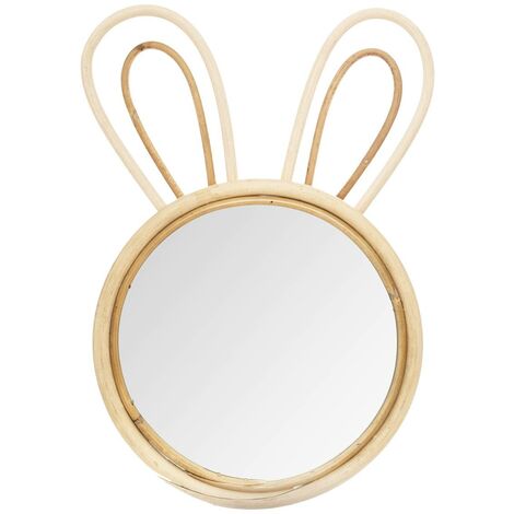 Atmosphera – Miroir enfant lapin 24x38cm en verre avec cadre en bois de pin – Décoration chambre enfant – Design ludique et doux