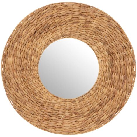 Atmosphera – Miroir mural en métal et jacinthe d'eau tressée 75 cm – Design artisanal pour décoration intérieure – Élément décoratif chic