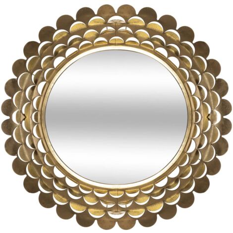 Atmosphera – Miroir mural en métal fleur or D 91 cm – Épaisseur 8,5 cm – Verre de qualité pour reflet clair – Décoration intérieure élégante