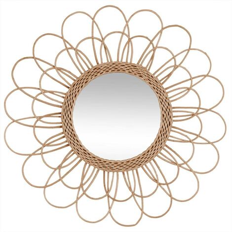 Atmosphera – Miroir mural en rotin forme fleur 56 cm – Épaisseur 2,8 cm – Design scandinave pour salon, chambre ou salle de bains