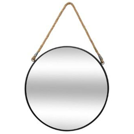 Atmosphera – Miroir à suspendre en métal rond 37cm noir – Élément décoratif élégant – Verre et fer – Parfait pour intérieur moderne