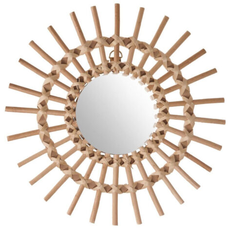 Atmosphera – Miroir mural rotin 30 cm – MDF et verre – Design naturel – Dimensions L. 30 x l. 2,2 x H. 30 cm – Élégance pour intérieur