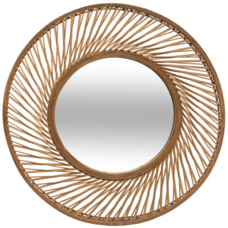Atmosphera – Miroir mural spirale en bambou naturel 72 cm – Verre au centre – Design bohème pour intérieur apaisant
