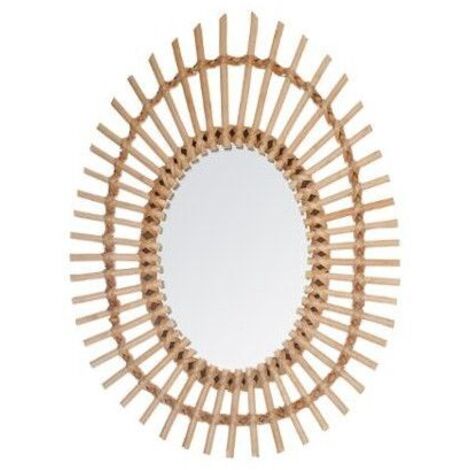 Atmosphera – Miroir ovale en rotin 43x58cm – Structure en saule – Verre miroir – Style bohème naturel pour décoration intérieure