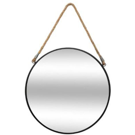 Atmosphera – Miroir rond en métal noir 55cm – Suspension à corde – Design élégant pour décoration intérieure – Fer et verre