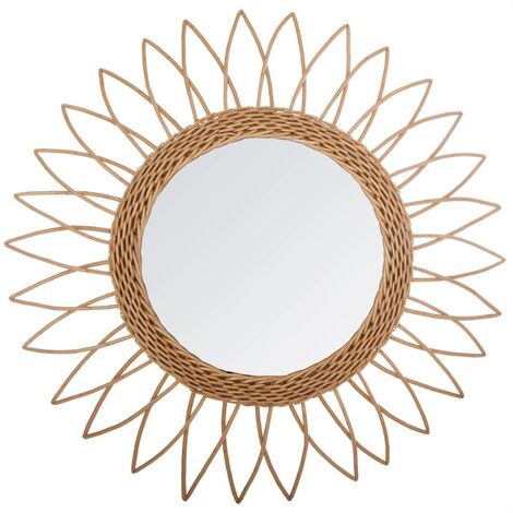 Atmosphera – Miroir rond en rotin 50cm – Design bohème beige – Épaisseur 2,5cm – Installation facile au mur – Pour salon et chambre