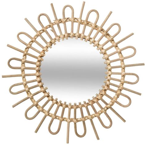 Atmosphera – Miroir soleil en rotin D 50 cm – Beige – Verre – Épaisseur 2 cm – Apportez une touche bohème à votre intérieur