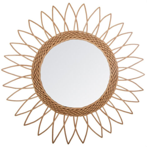Atmosphera – Miroir sur pied en rotin 50cm – MDF, verre et saule – Couleur beige – Accessoire décoratif tendance