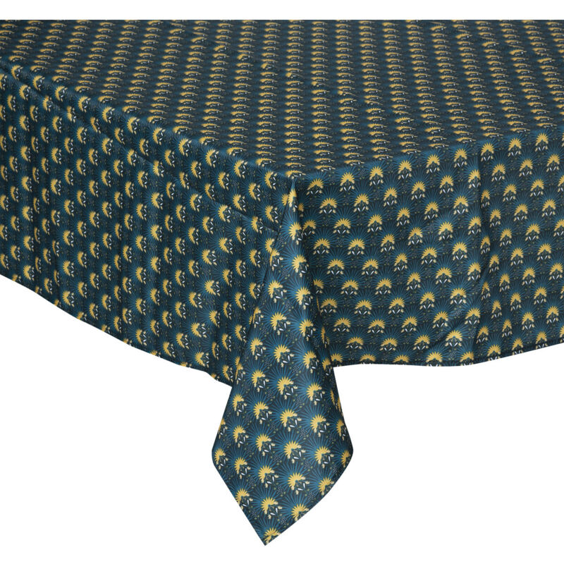 Atmosphera - Nappe rectangulaire anti-tache en tissu imprimé Palmita Bleu Canard 140x240 cm Créateur d'Intérieur