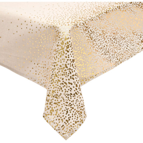 Atmosphera – Nappe de fêtes en polycoton beige imprimé léopard doré 140 x 240 cm – Élégante pour décorations de Noël – Lavable en machine