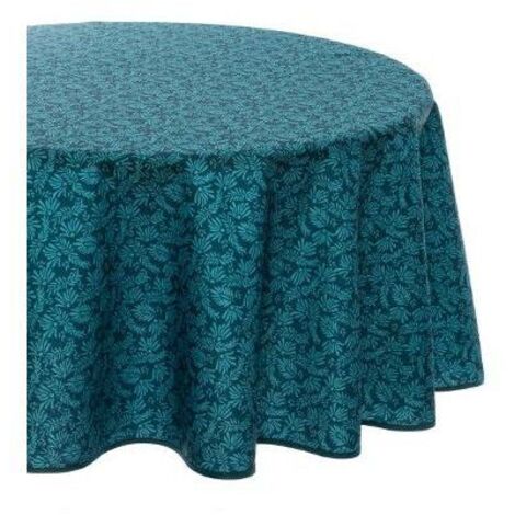 Atmosphera – Nappe ronde anti-taches 180 cm bleu canard – 100% polyester – Traitement anti-taches – Lavable en machine à 30°C