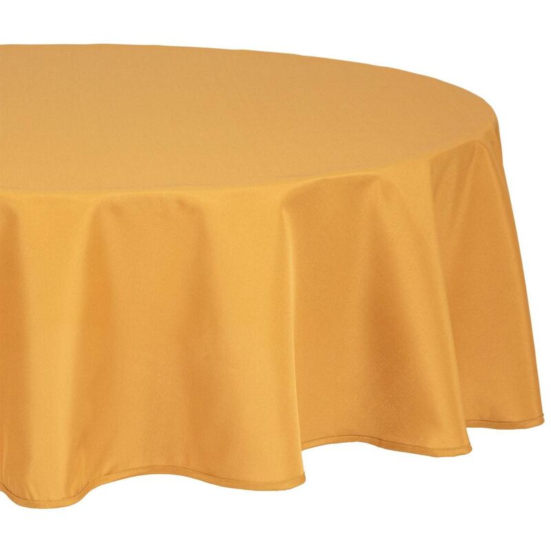 Atmosphera – Nappe ronde anti-tache jaune ocre D 180 cm – Polyester facile d'entretien – Pour ambiance moderne et raffinée