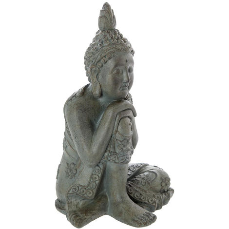 Atmosphera - Objet décoratif Bouddha assis en magnésie H 55 cm - Gris