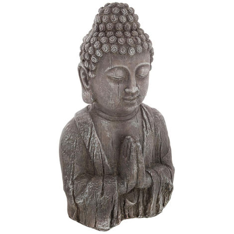 Atmosphera - Objet décoratif Bouddha en magnésie effet bois H 49 cm - Gris Foncé