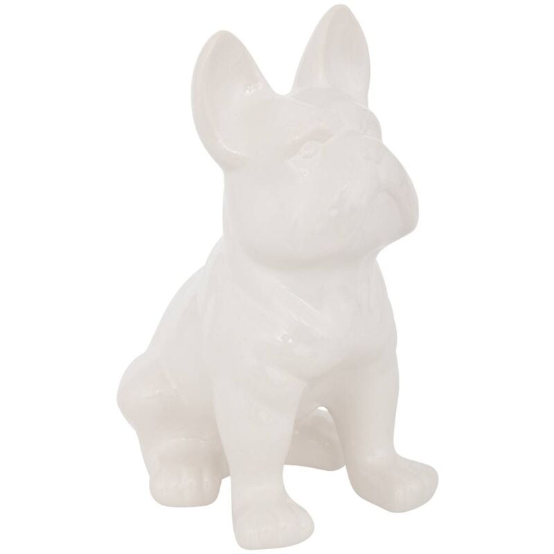 Atmosphera - Statuette Bulldog céramique blanc H12cm créateur d'intérieur