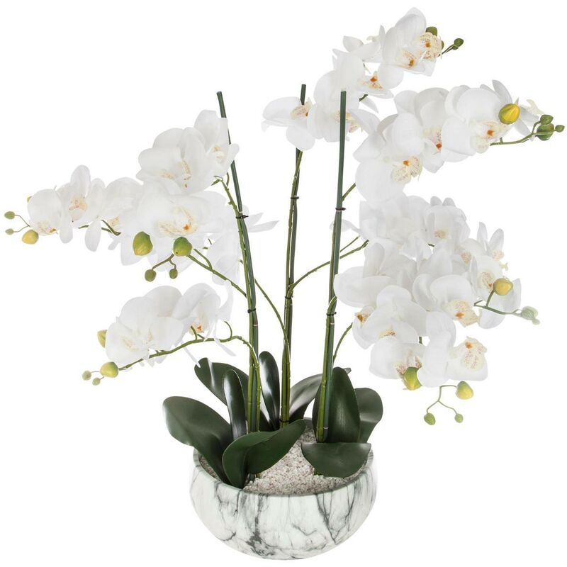 Atmosphera - Orchidée artificielle pot marbré,H65cm créateur d'intérieur - Blanc