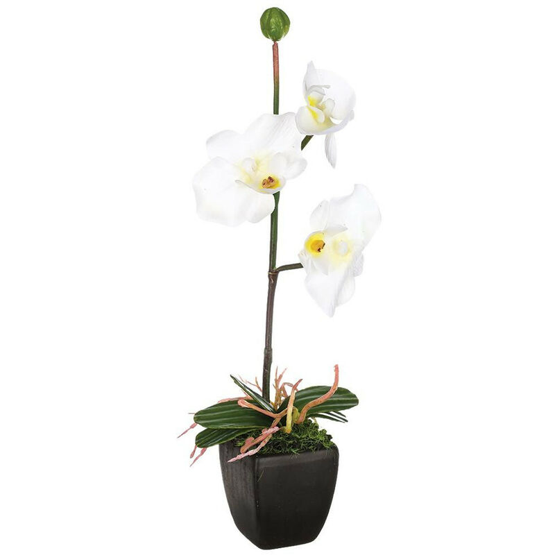 Plante artificielle Orchidée dans un pot céramique H 29.5 cm - Blanc - Atmosphera