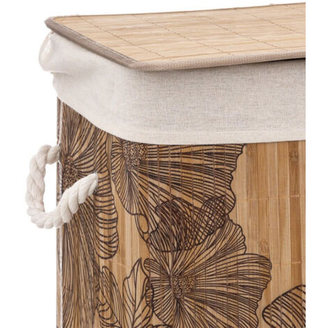 Atmosphera – Panier à linge en bambou 60 litres – Couleur Blackflora – Tissu intérieur lavable en machine – Dimensions L. 41,5 x P. 30 x H. 50 cm
